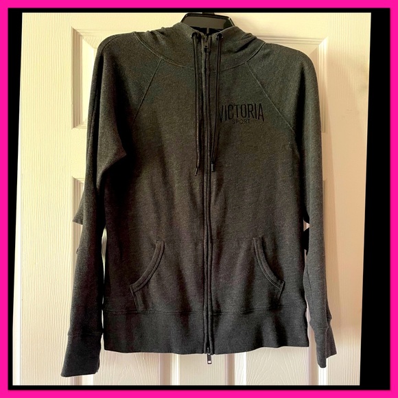 💕EUC💕Victoria’s Secret SPORT Elbow Slit Hoodie DARK GRAY COLOR - Picture 3 of 6